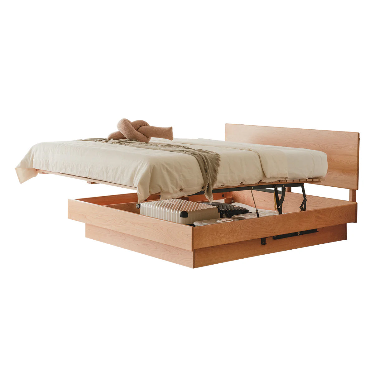 収納付きチェリーウッドベッドフレーム