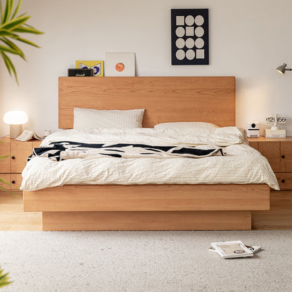 収納付きチェリーウッドベッドフレーム