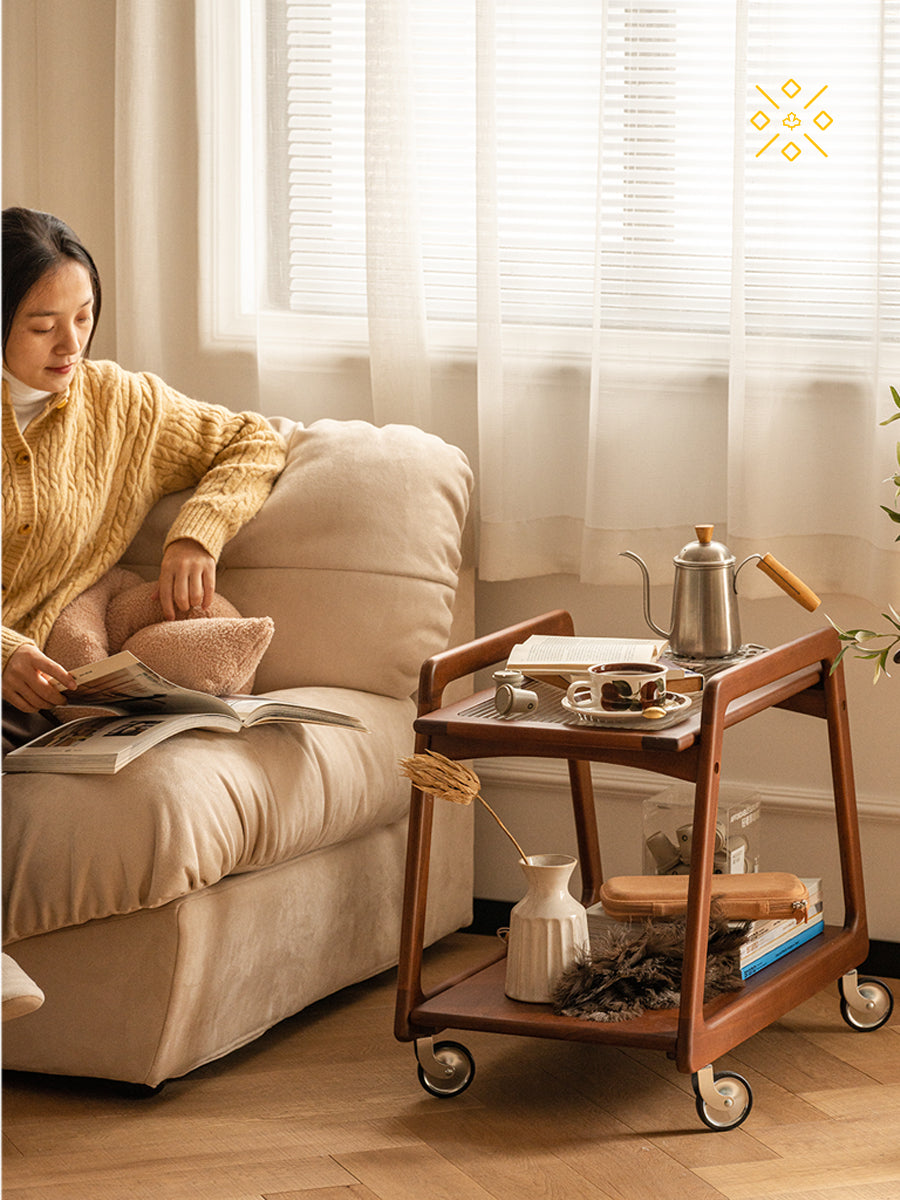 コンパクトな胡桃材のモバイルカート