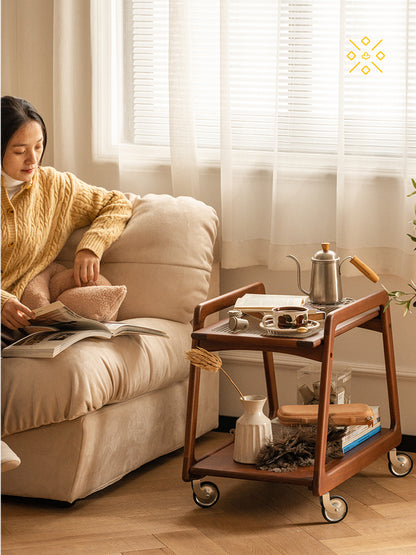 コンパクトな胡桃材のモバイルカート