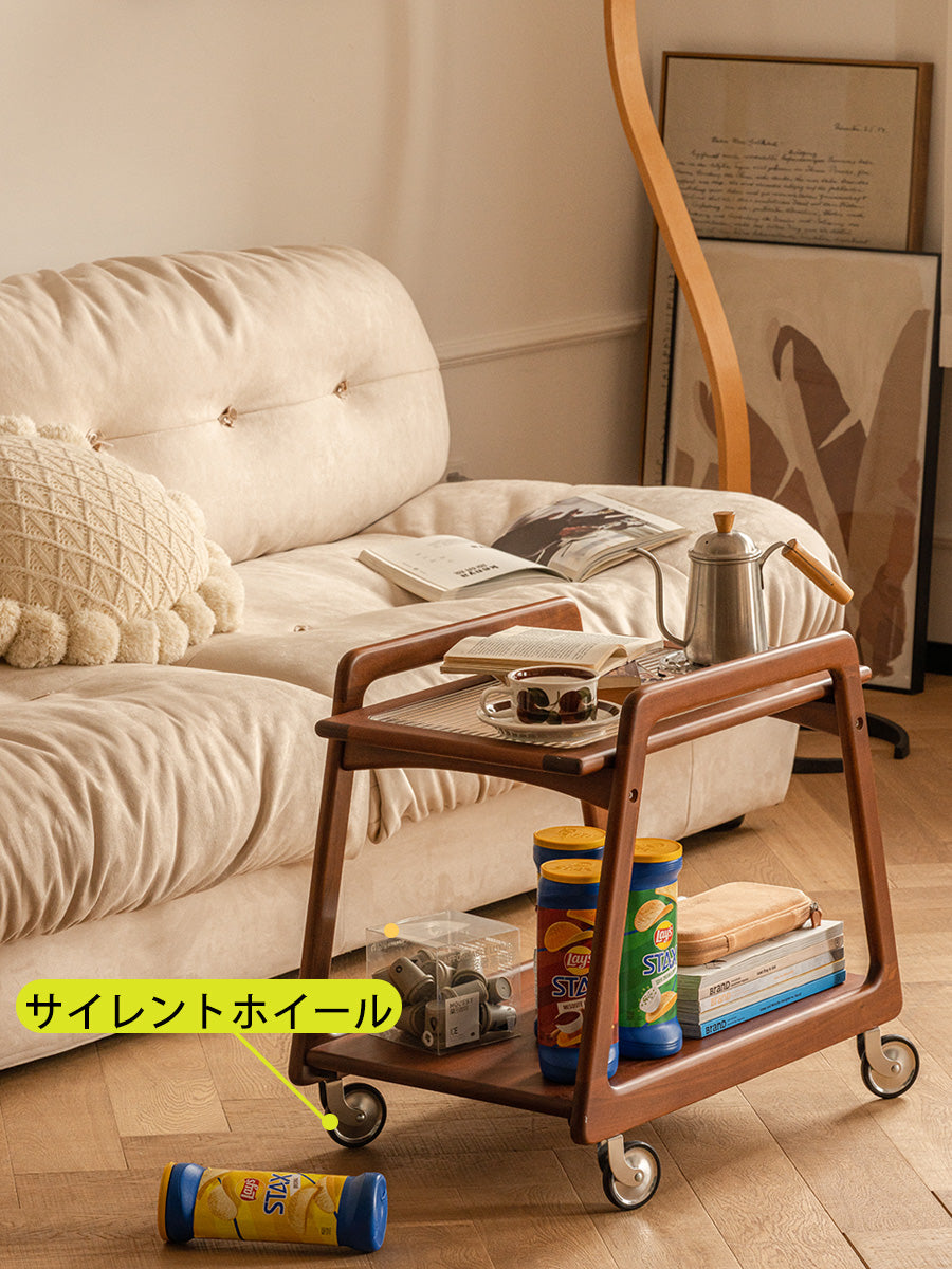 コンパクトな胡桃材のモバイルカート