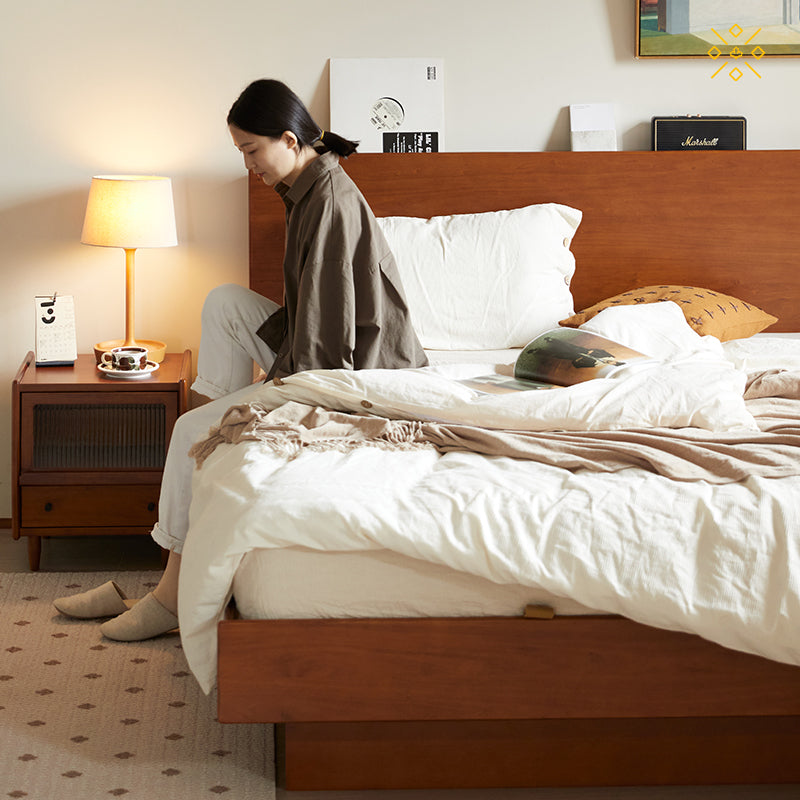 天然木材ベッド ツゲ材プナ材 儲物付き