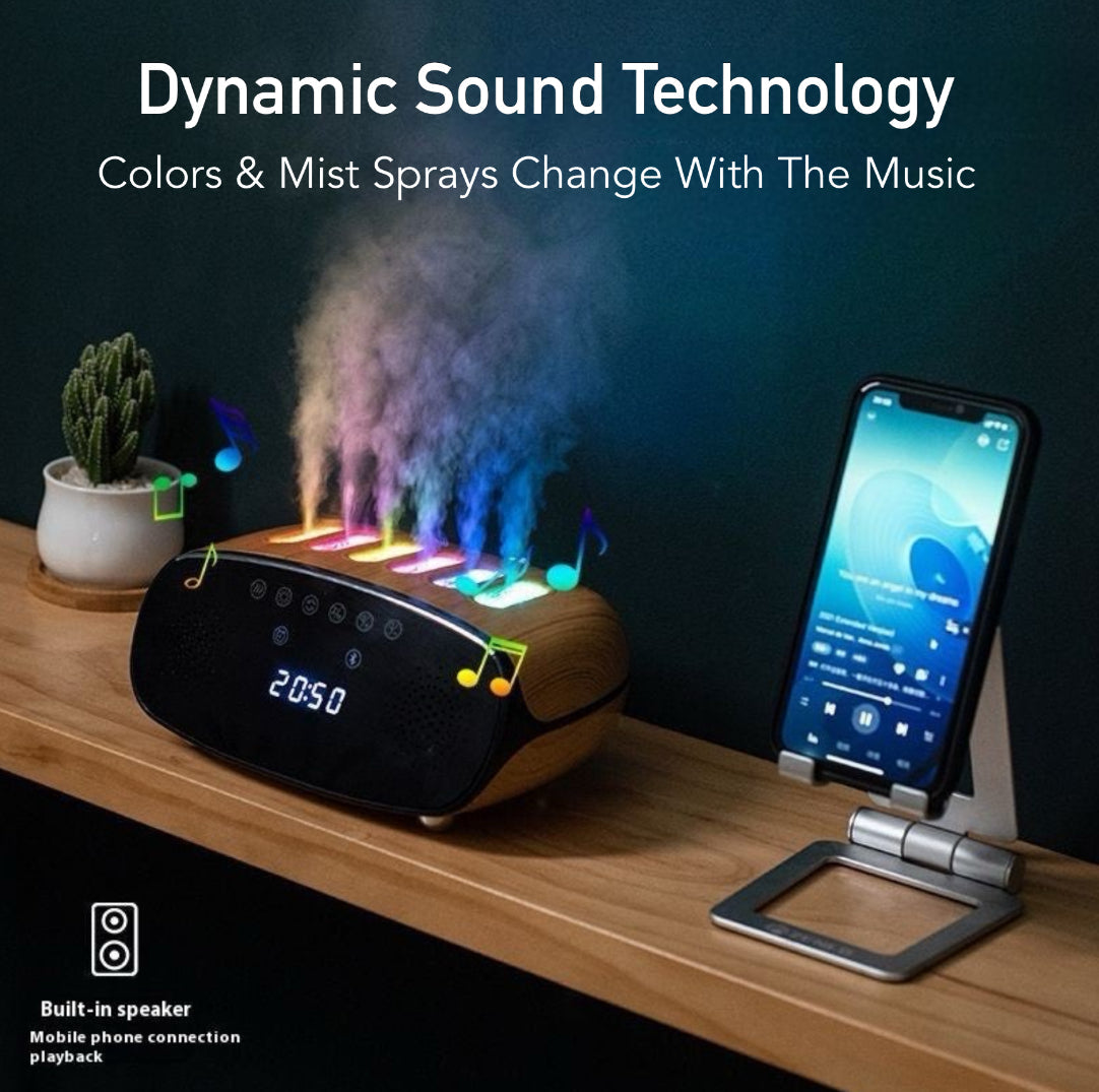 Bluetooth Speaker Alarm Clock Dynamic Sound RGB Diffuser & Humidifier