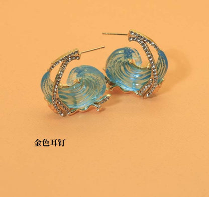 Sky Blue Wave Resin Necklace Wave Earrings Ring Pendant