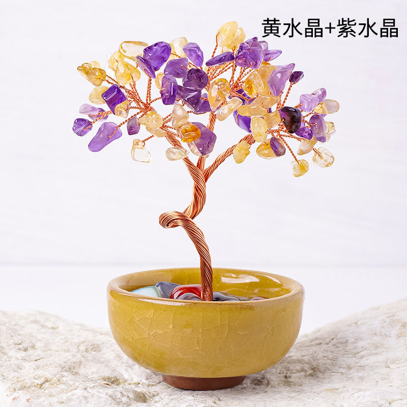 Natural citrine gravel agate crystal tree ornament