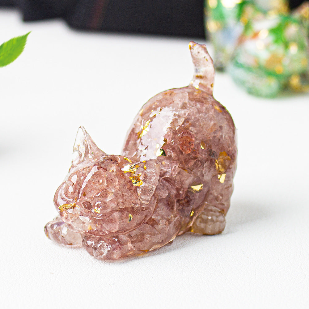 Crystal gravel tilted tail cat kitten ornament