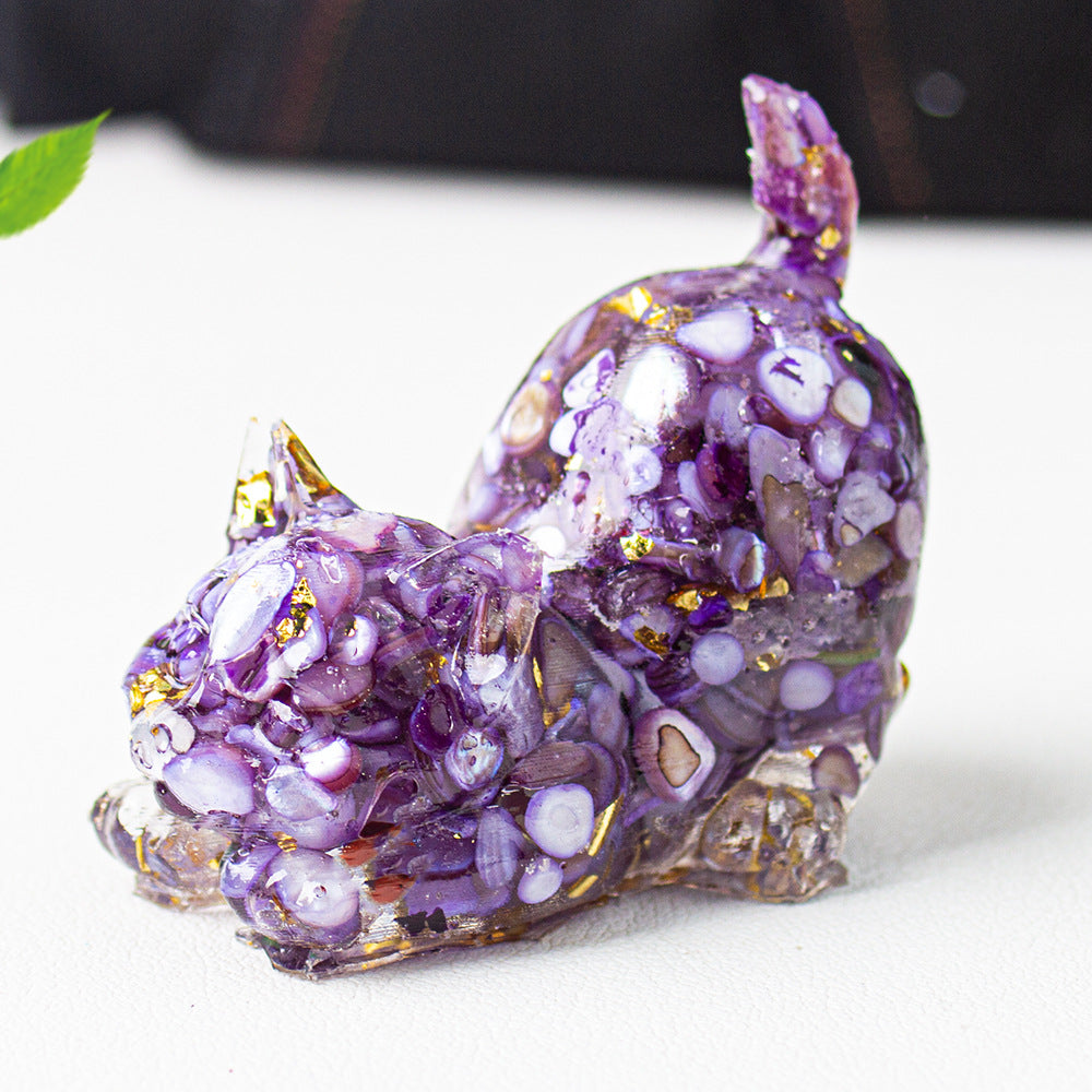 Crystal gravel tilted tail cat kitten ornament