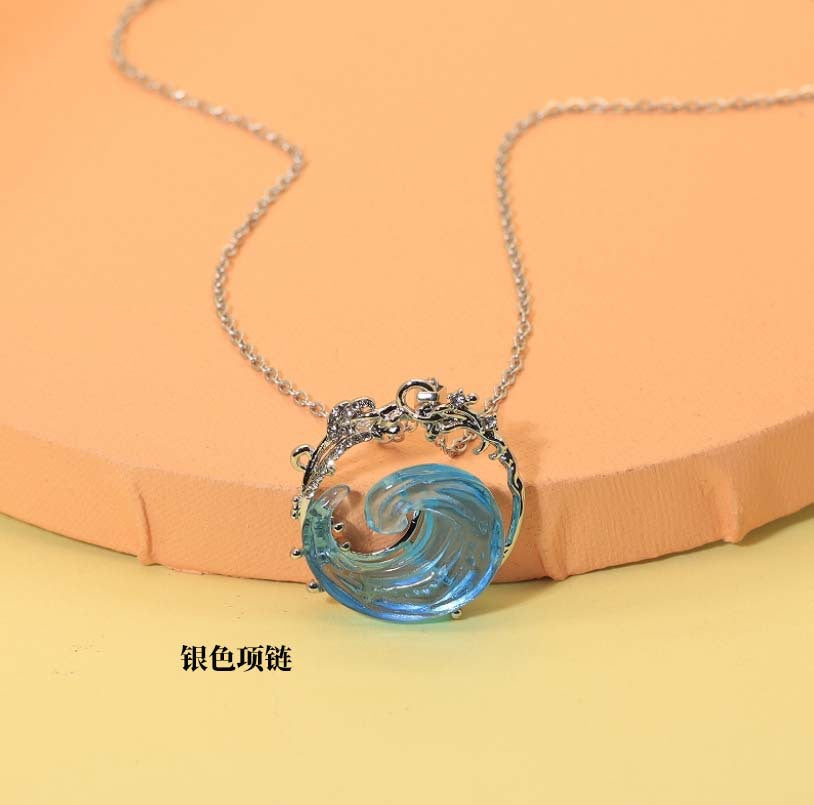 Sky Blue Wave Resin Necklace Wave Earrings Ring Pendant