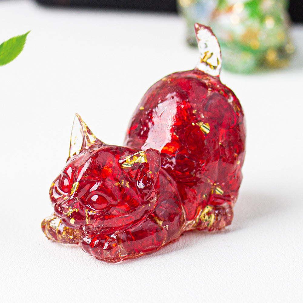 Crystal gravel tilted tail cat kitten ornament