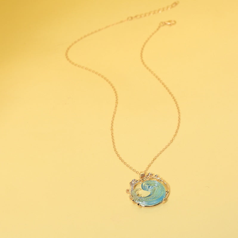 Sky Blue Wave Resin Necklace Wave Earrings Ring Pendant