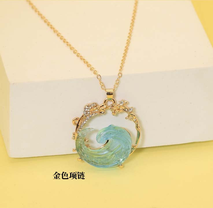 Sky Blue Wave Resin Necklace Wave Earrings Ring Pendant