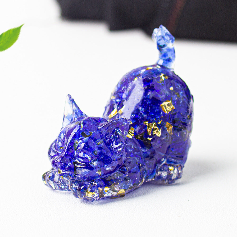 Crystal gravel tilted tail cat kitten ornament