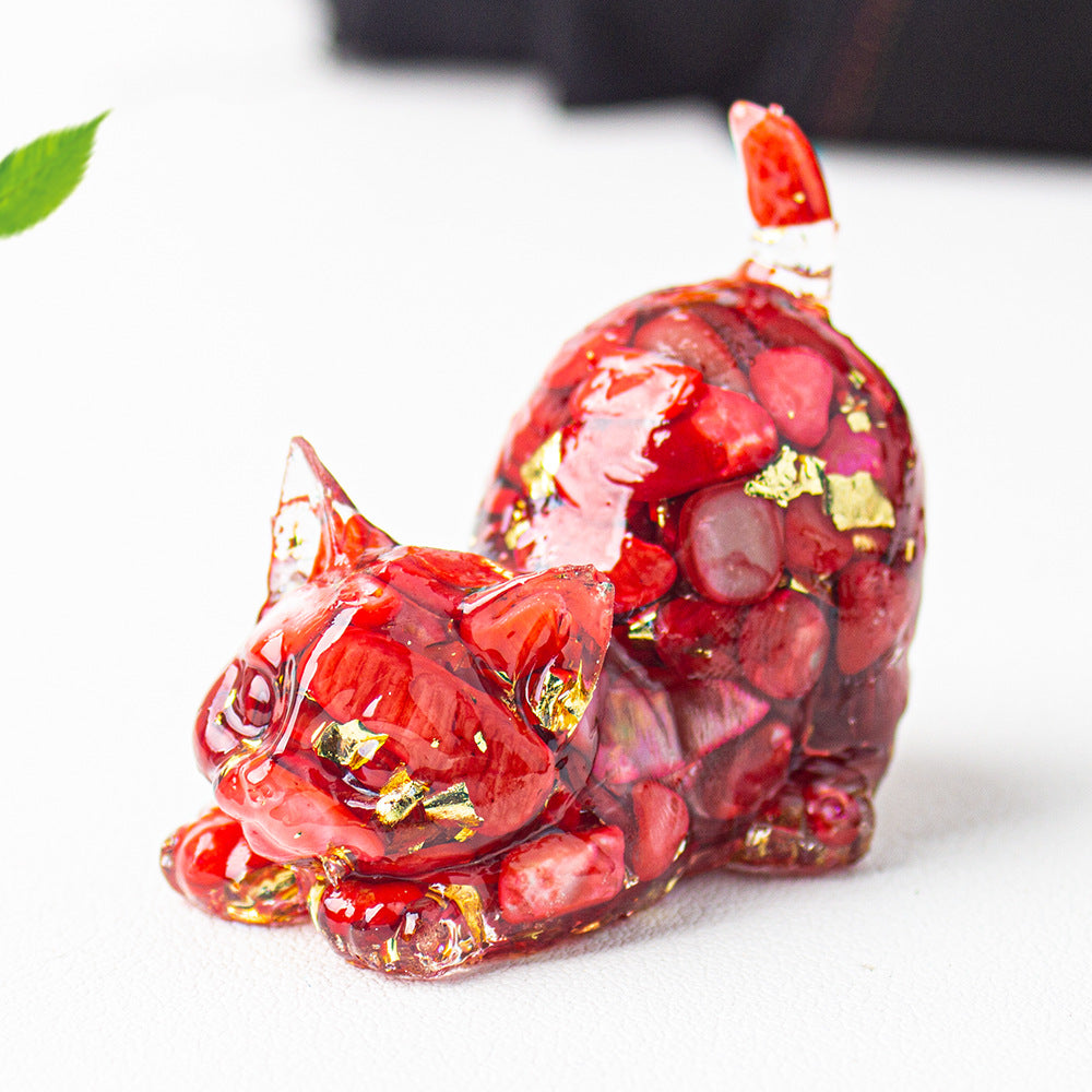 Crystal gravel tilted tail cat kitten ornament