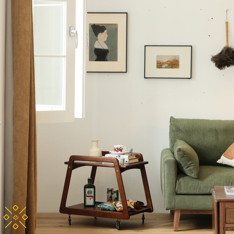 コンパクトな胡桃材のモバイルカート