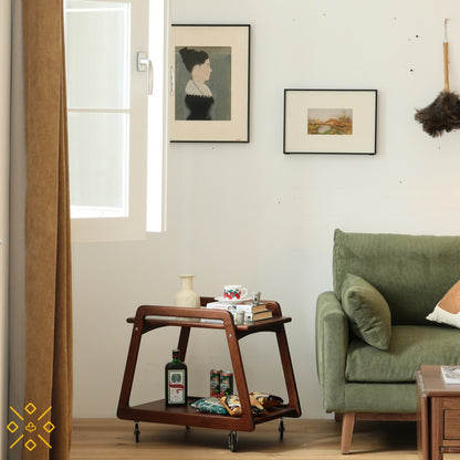 コンパクトな胡桃材のモバイルカート