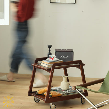 コンパクトな胡桃材のモバイルカート