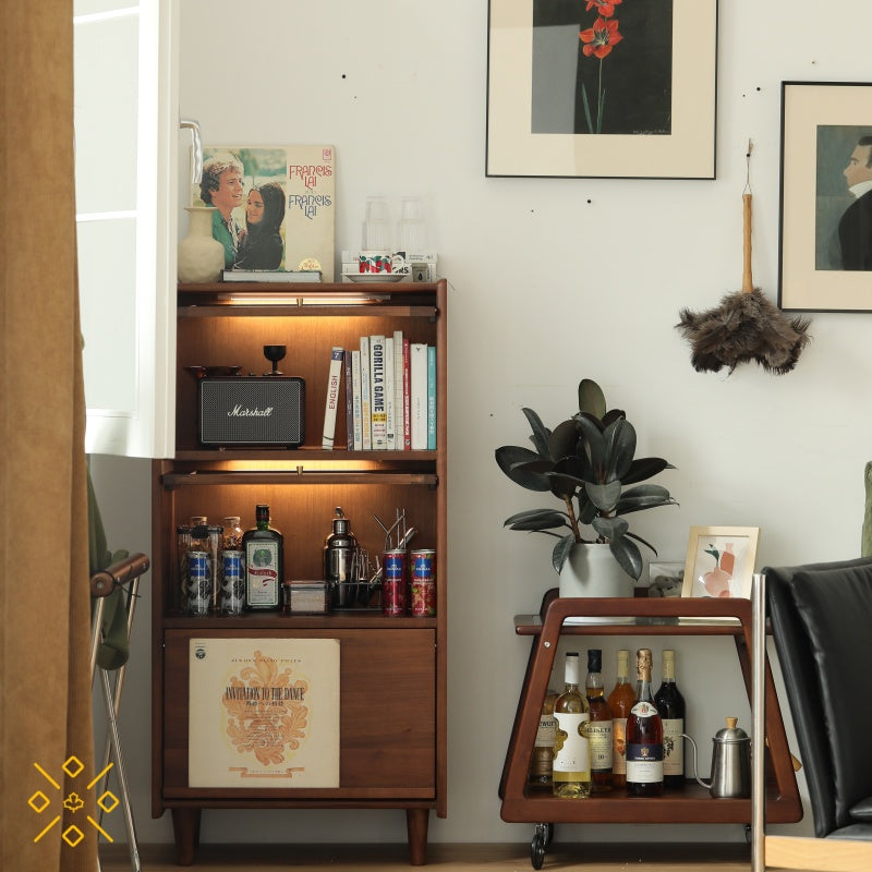 コンパクトな胡桃材のモバイルカート