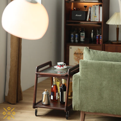 コンパクトな胡桃材のモバイルカート