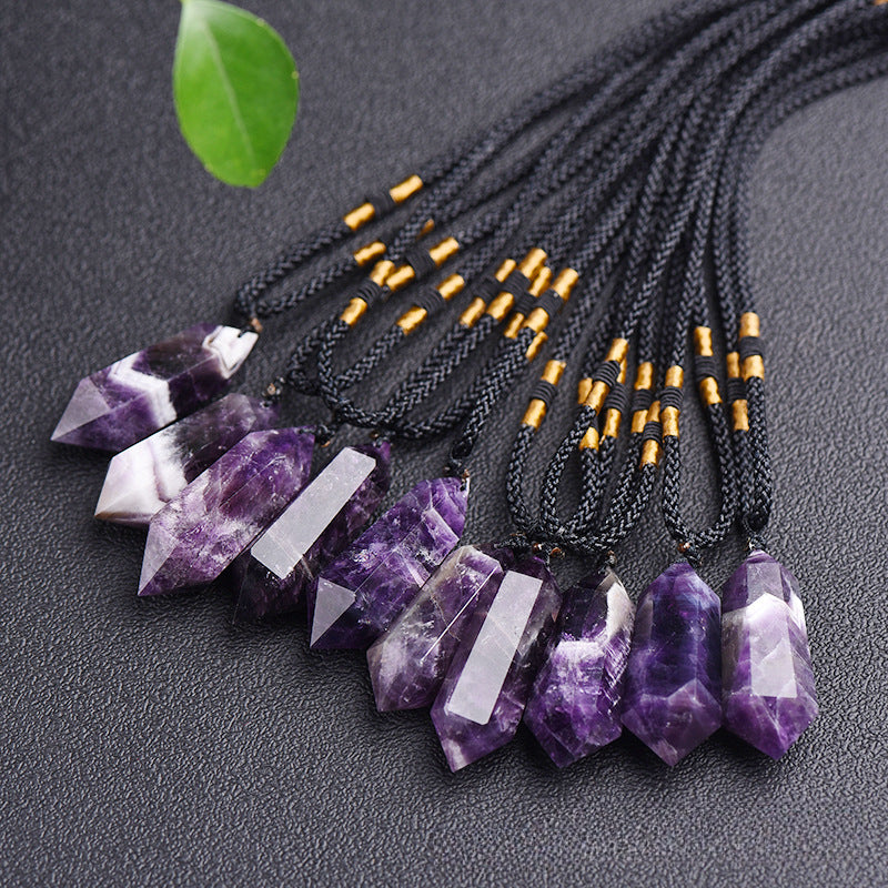 Natural Dream Amethyst Double Tip Hexagonal Pendant