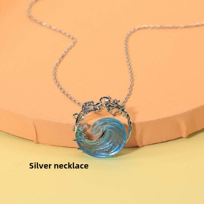 Sky Blue Wave Resin Necklace Wave Earrings Ring Pendant