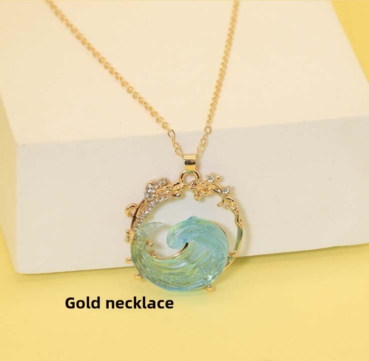 Sky Blue Wave Resin Necklace Wave Earrings Ring Pendant