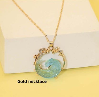 Sky Blue Wave Resin Necklace Wave Earrings Ring Pendant