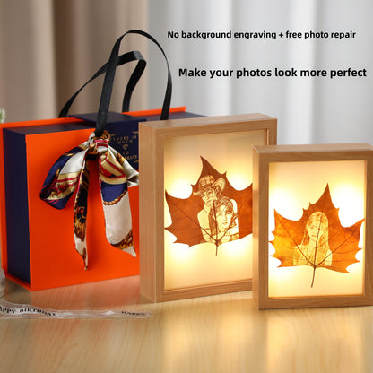 leaf carving leaf carving photo luminous photo frame gift box packaging